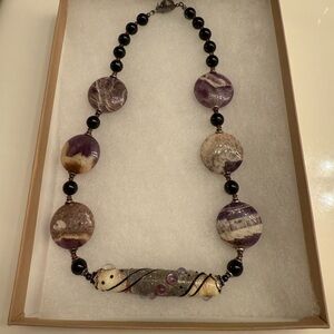 Purple and Black Beaded Necklace